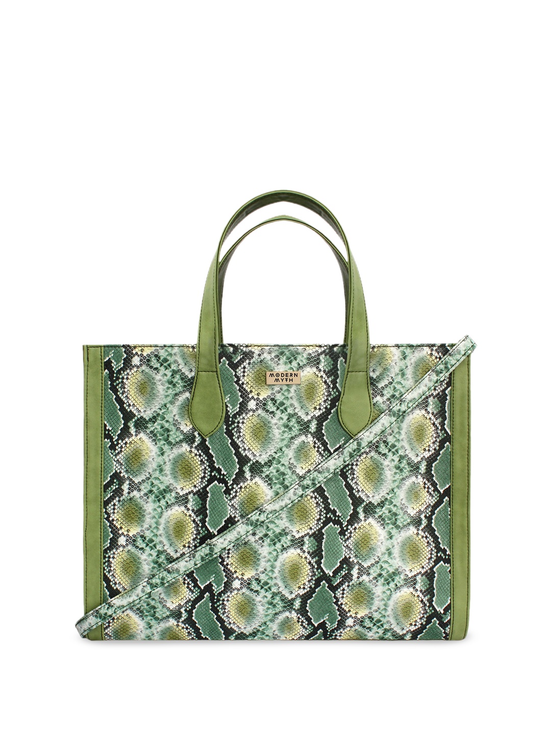 

MODERN MYTH Snake Printed Oversized Shopper Tote Bag, Green