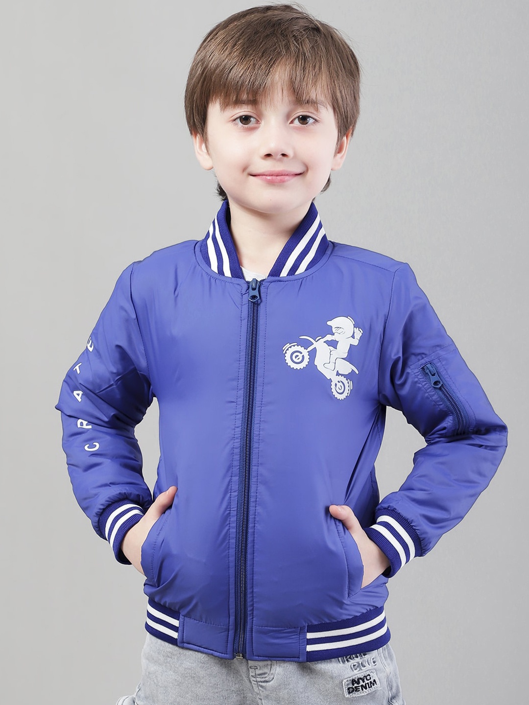 

HOUSE OF VEDAS Boys Graphic Printed Lightweight Bomber Jacket, Blue