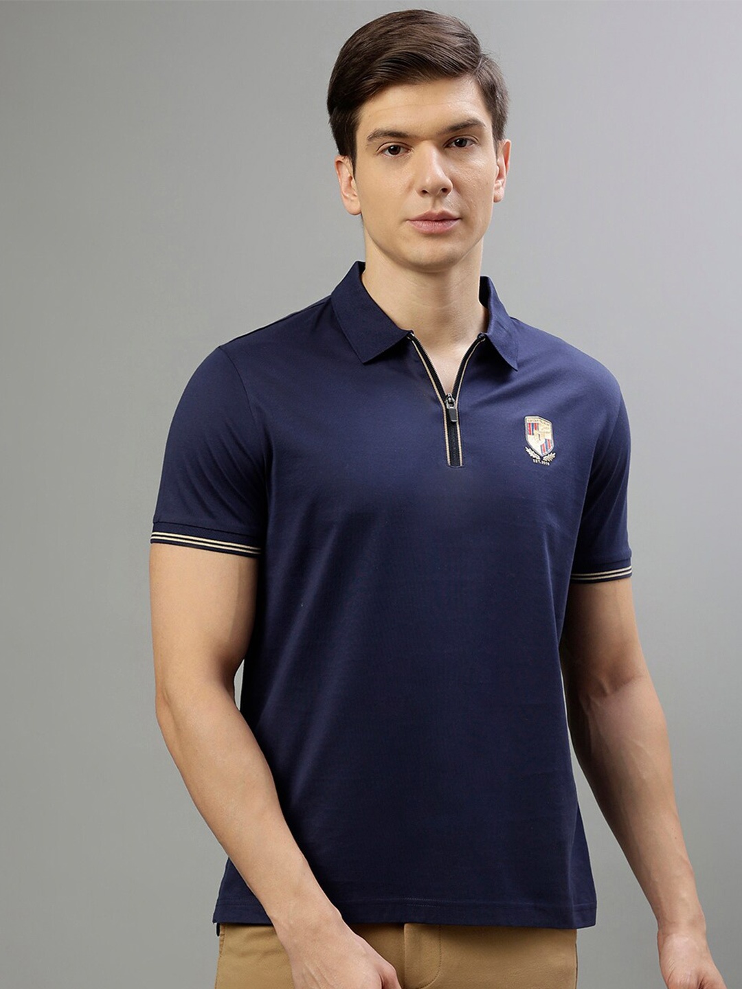 

Iconic Polo Collar Short Sleeves Pure Cotton T-shirt, Navy blue