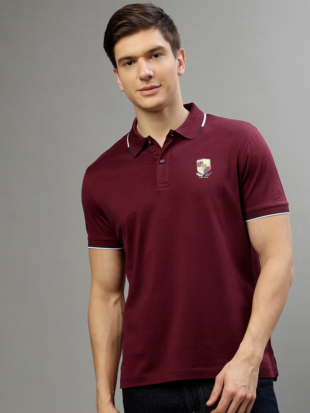 

Iconic Polo Collar Pure Cotton T-shirt, Burgundy