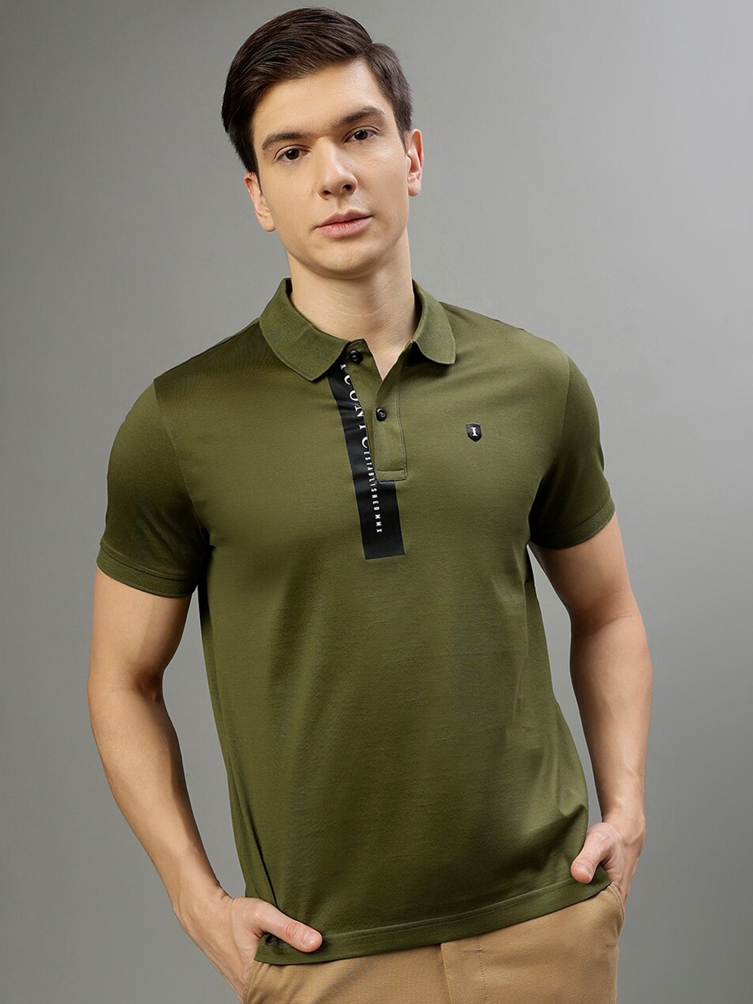 

Iconic Polo Collar Short Sleeves Pure Cotton T-shirt, Olive