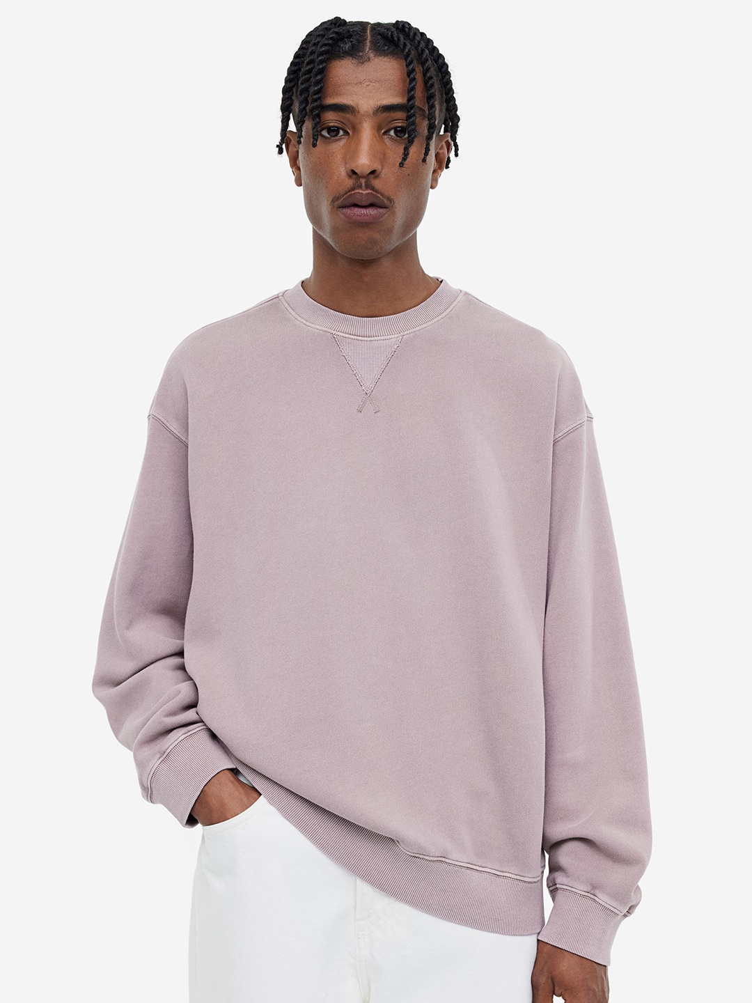 

H&M Pure Cotton Relaxed Fit Washed-Look Sweatshirt, Purple