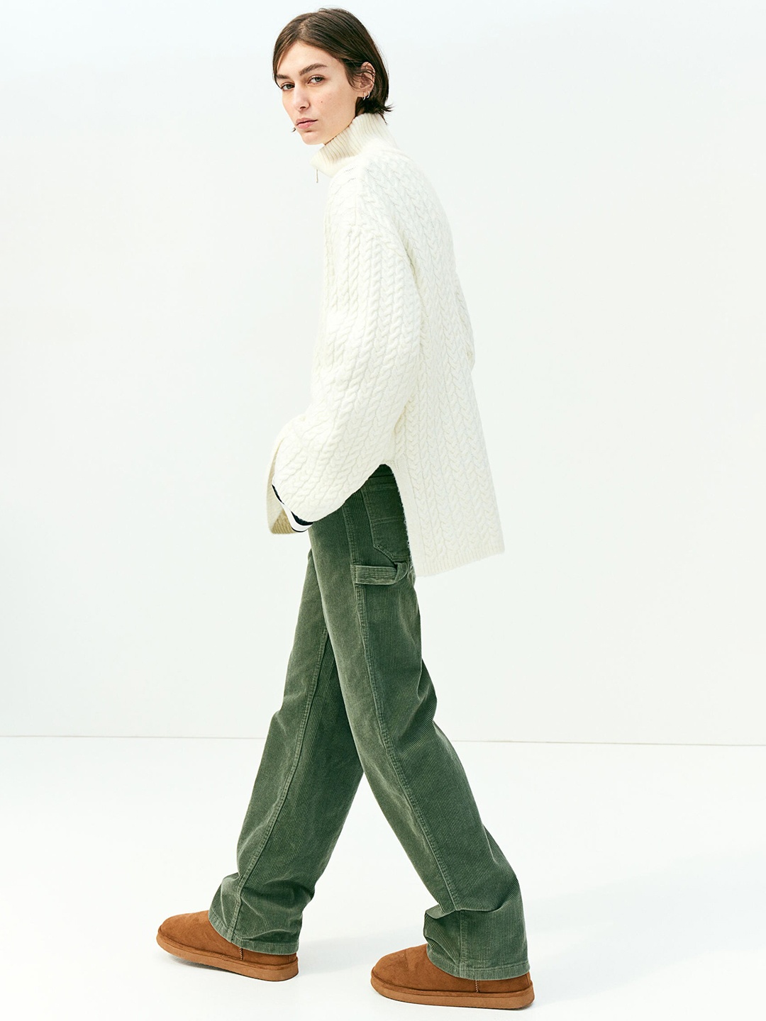 

H&M Zip-Top Cable-Knit Jumper, White