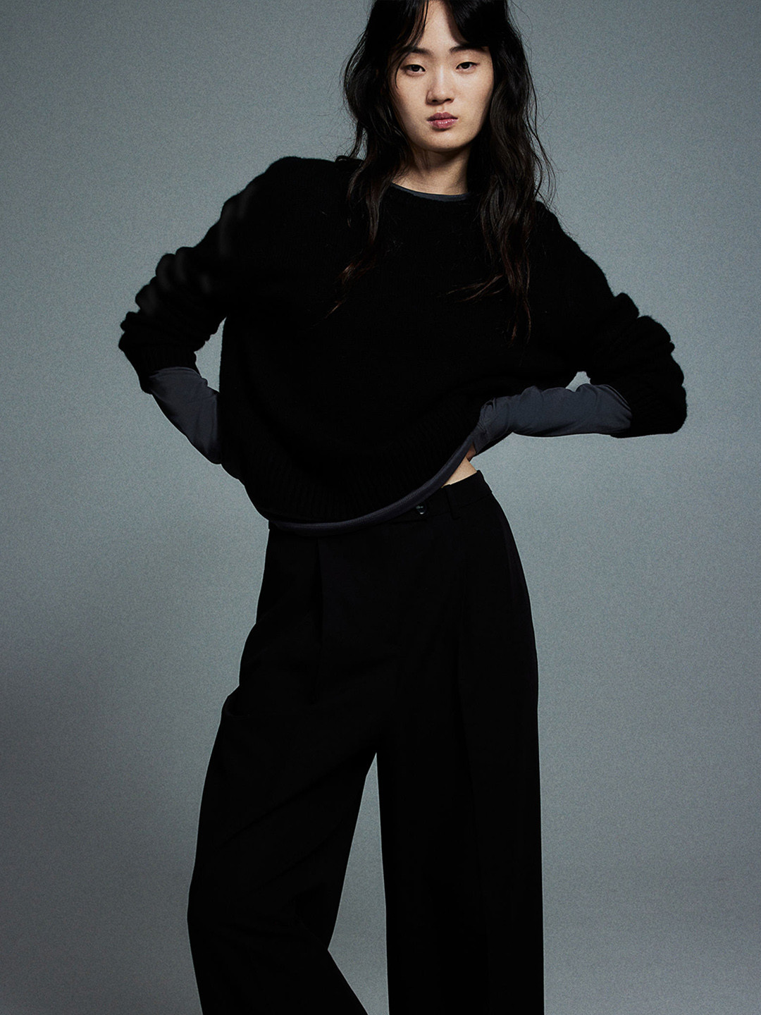 

H&M Women Wide Twill Trousers, Black