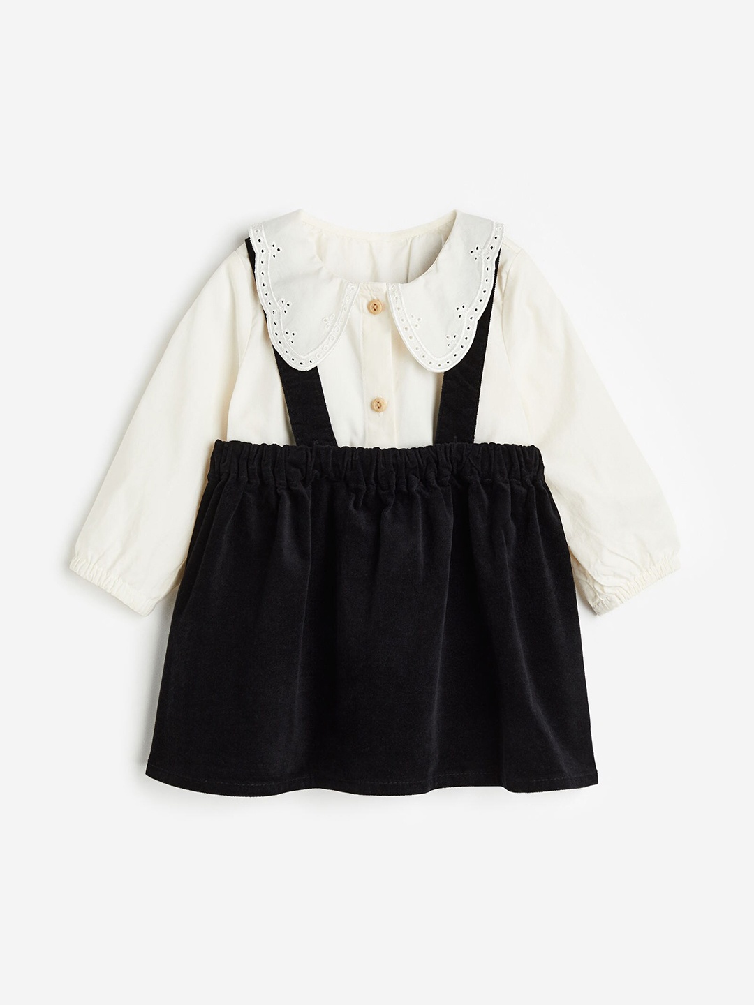 

H&M Girls 2-Piece Pure Cotton Blouse & Skirt Set, Black
