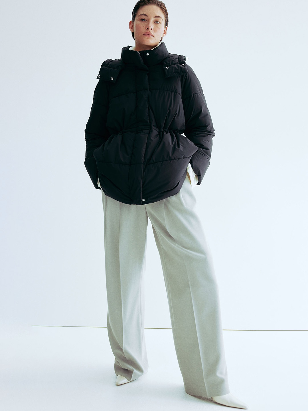 

H&M Hooded Puffer Jacket, Black