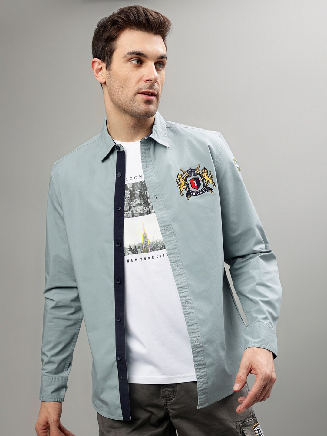 

Iconic Spread Collar Casual Shirt, Green