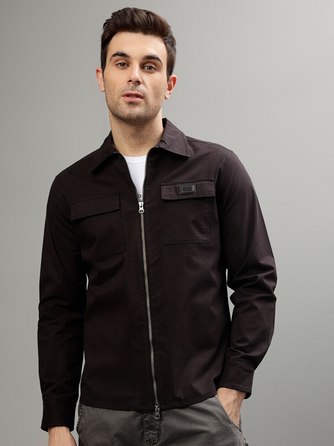 

Iconic Spread Collar Shirt, Brown