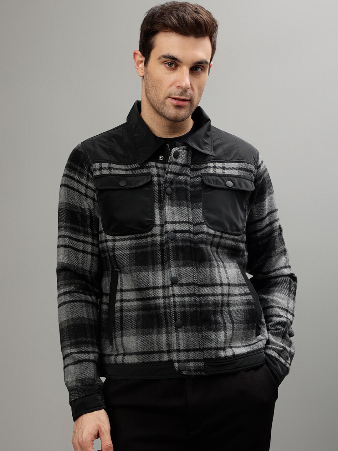 

Iconic Checked Bomber Jacket, Black