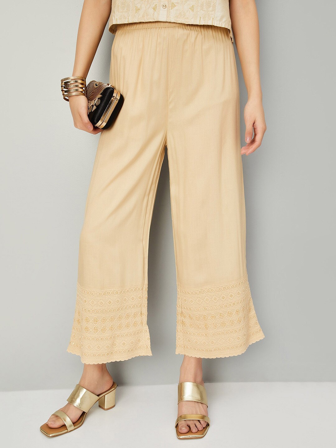 

max Straight Fit Cropped Palazzos, Beige