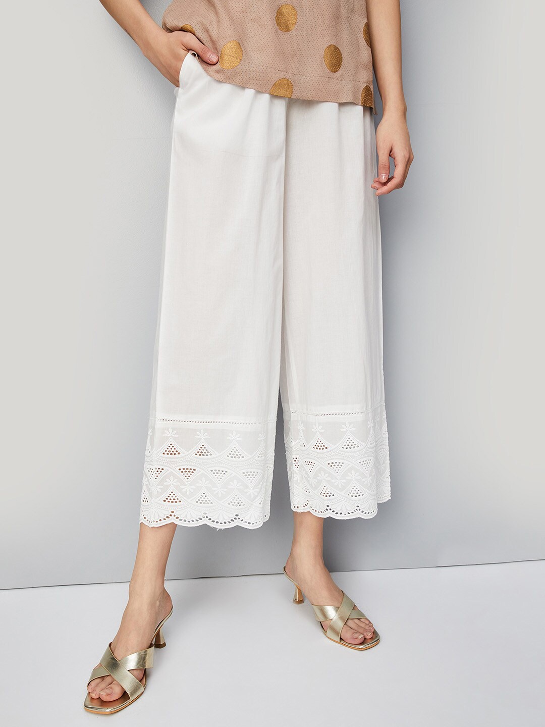 

max Straight Fit Cotton Palazzos, Off white