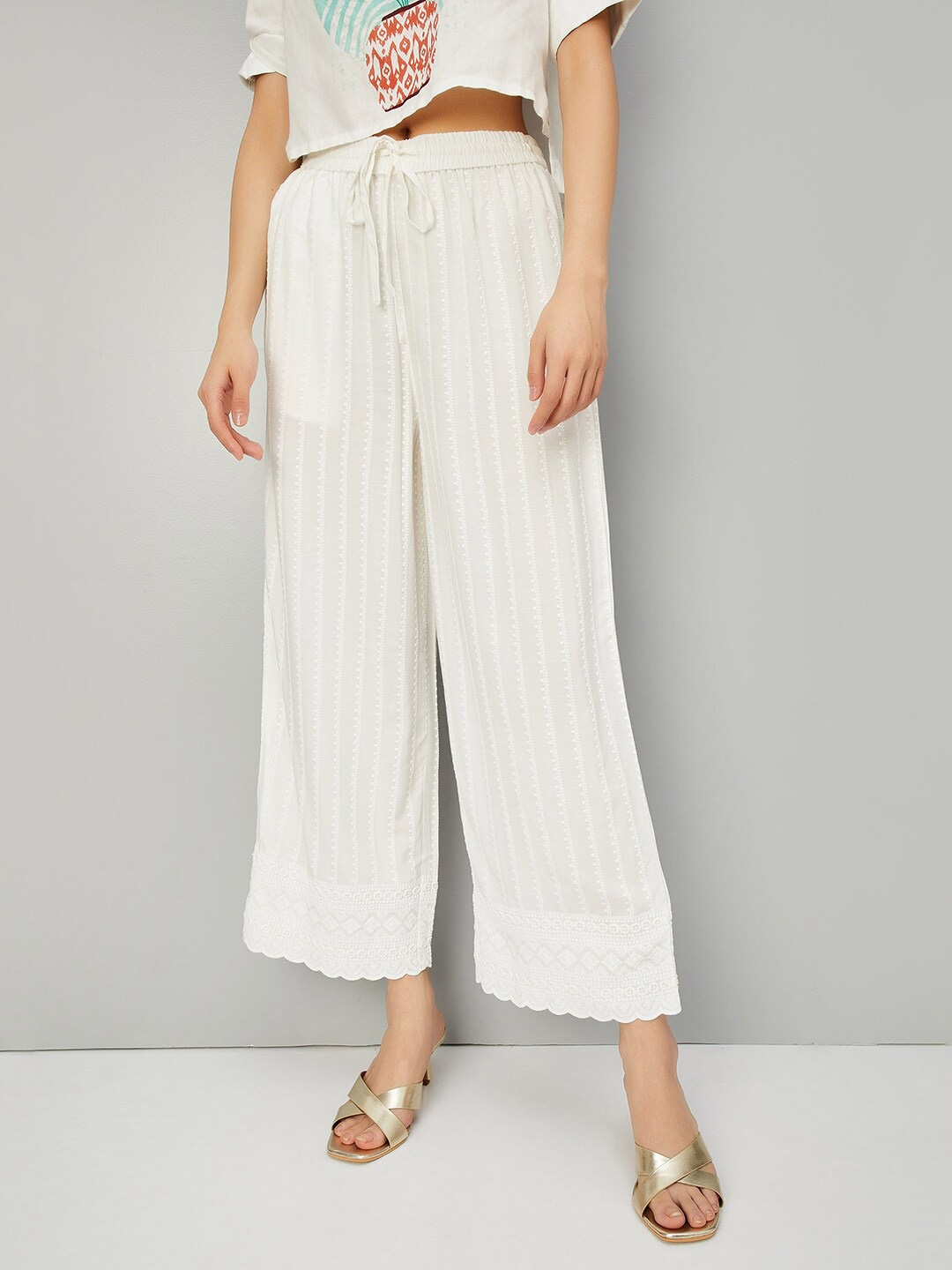 

max Striped Straight Fit Palazzos, Off white