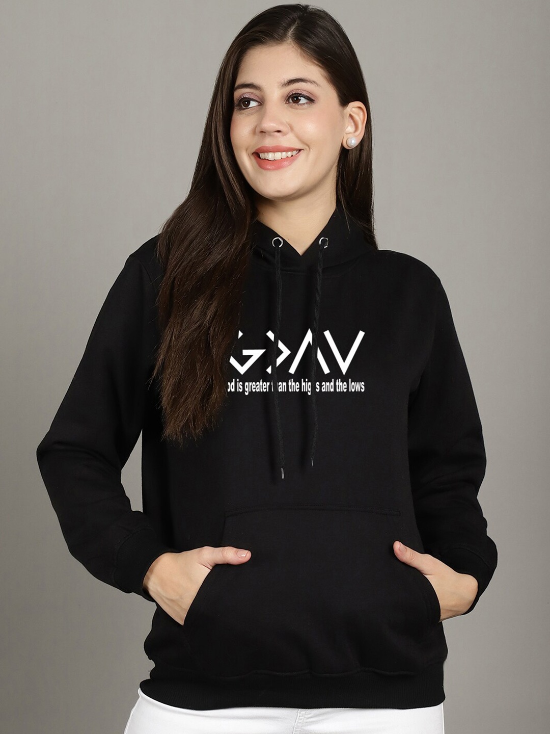 

GRACIT Typography Printed Hooded Fleece Pullover Sweatshirt, Black