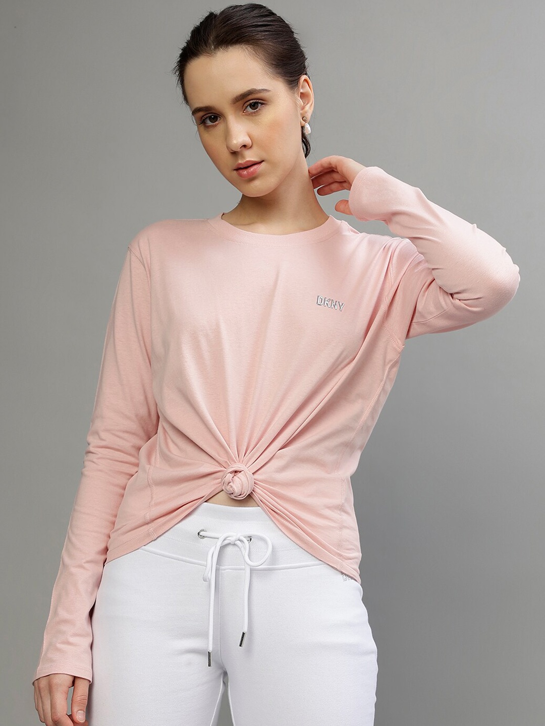 

DKNY Long Sleeves Pure Cotton Casual T-shirt, Pink