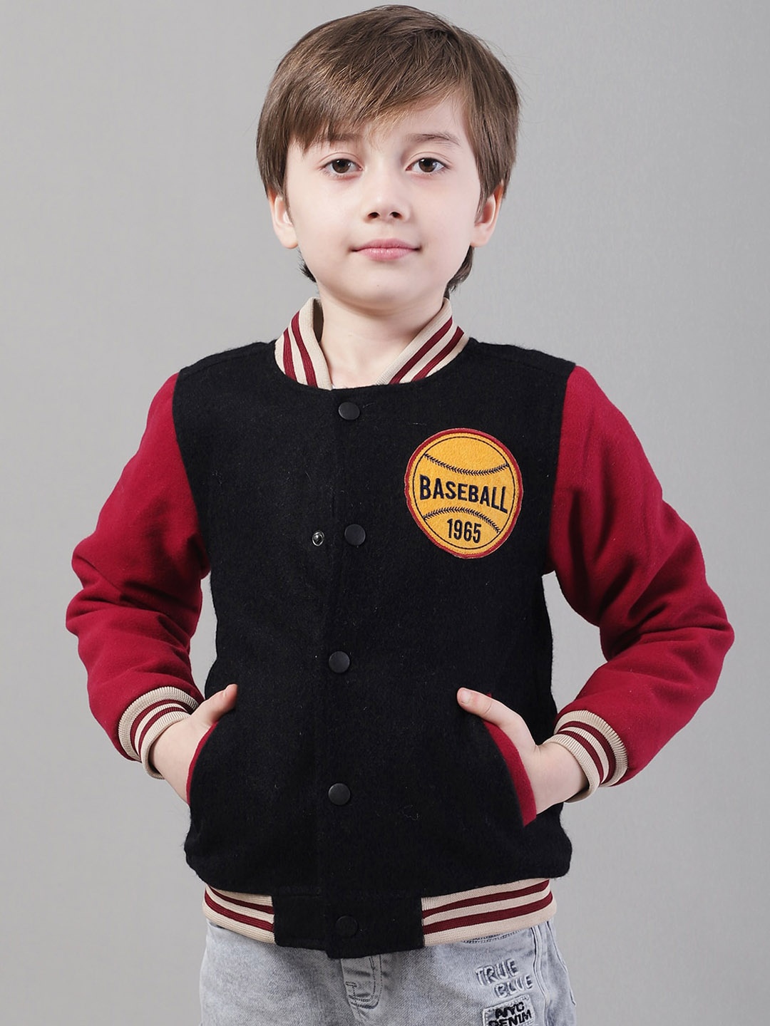 

HOUSE OF VEDAS Boys Lightweight Varsity Jacket, Black