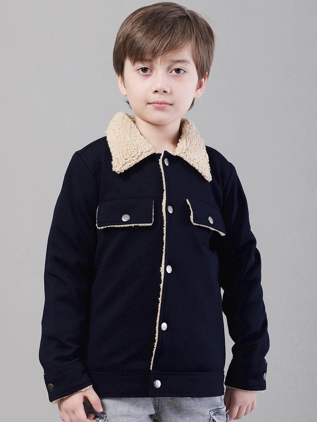 

HOUSE OF VEDAS Boys Spread Collar Long Sleeve Lightweight Tailored Jacket, Navy blue
