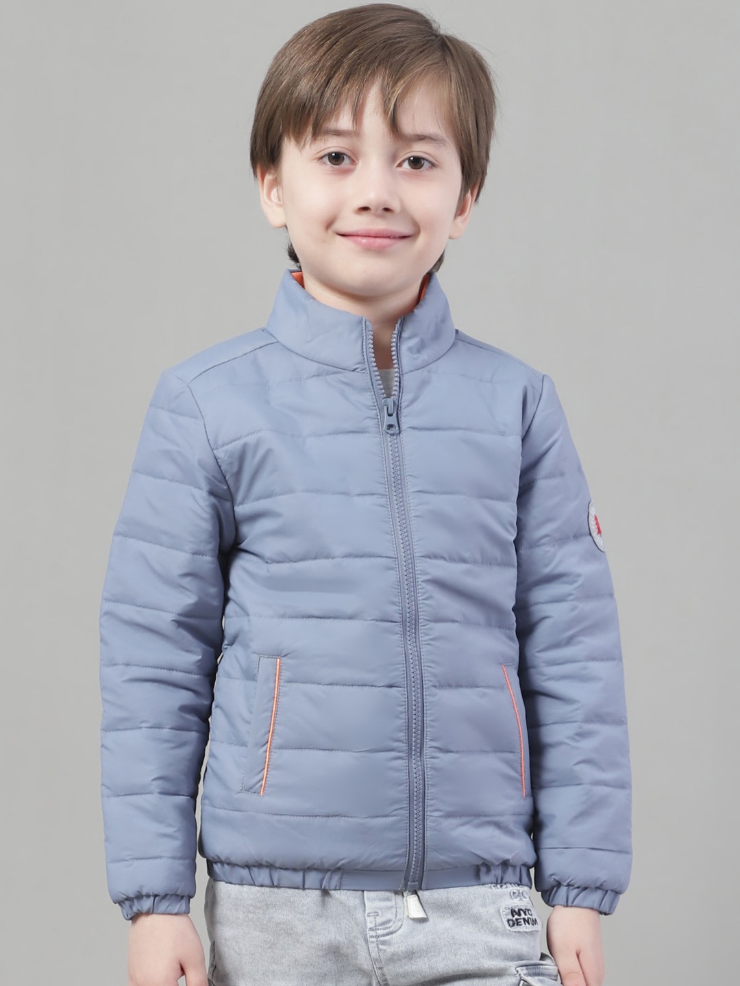 

HOUSE OF VEDAS Boys Mock Collar Long Sleeve Lightweight Zip Detail Padded Jacket, Grey