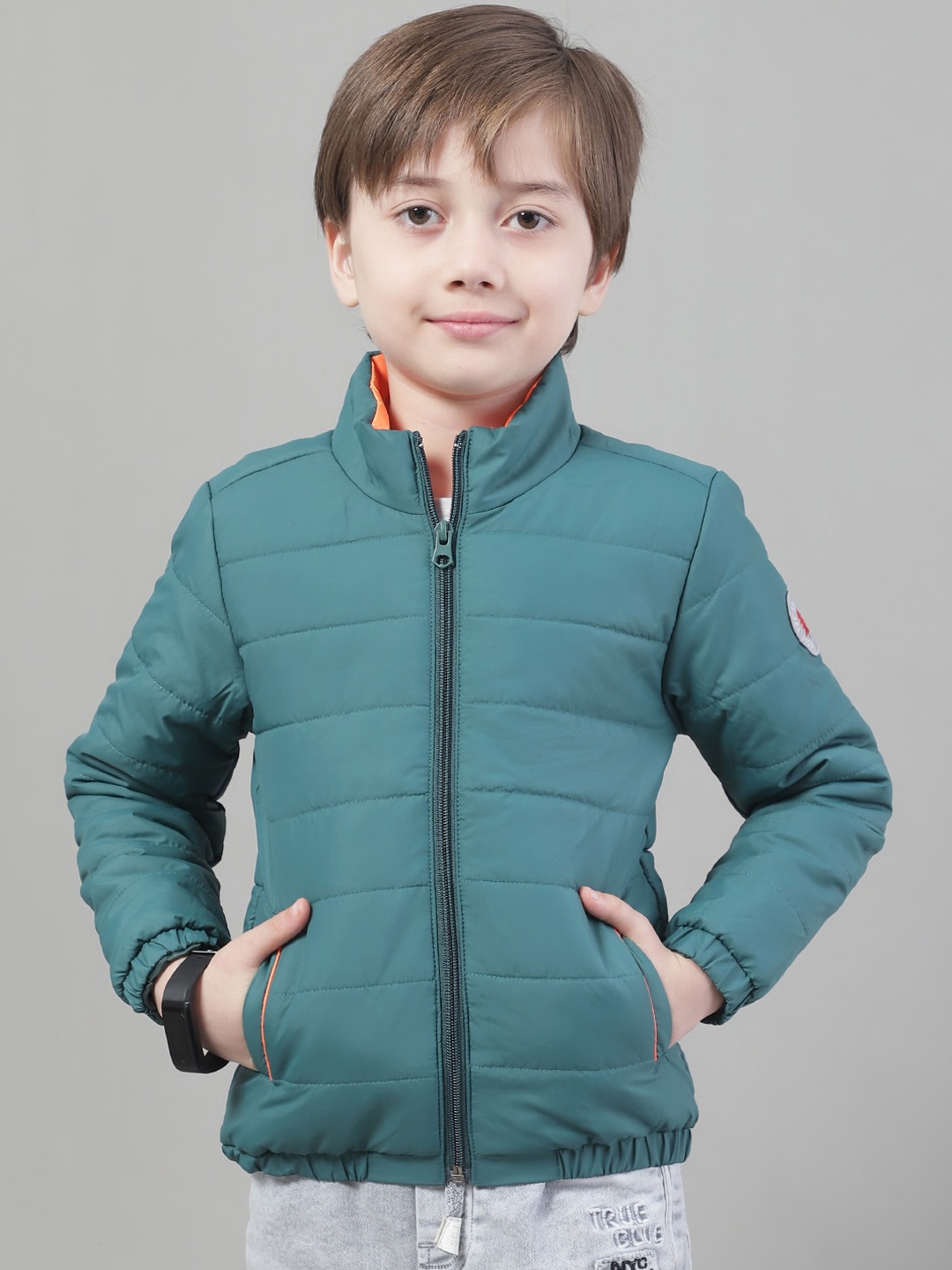 

HOUSE OF VEDAS Boys Stand Collar Long Sleeve Lightweight Zip Detail Padded Jacket, Teal