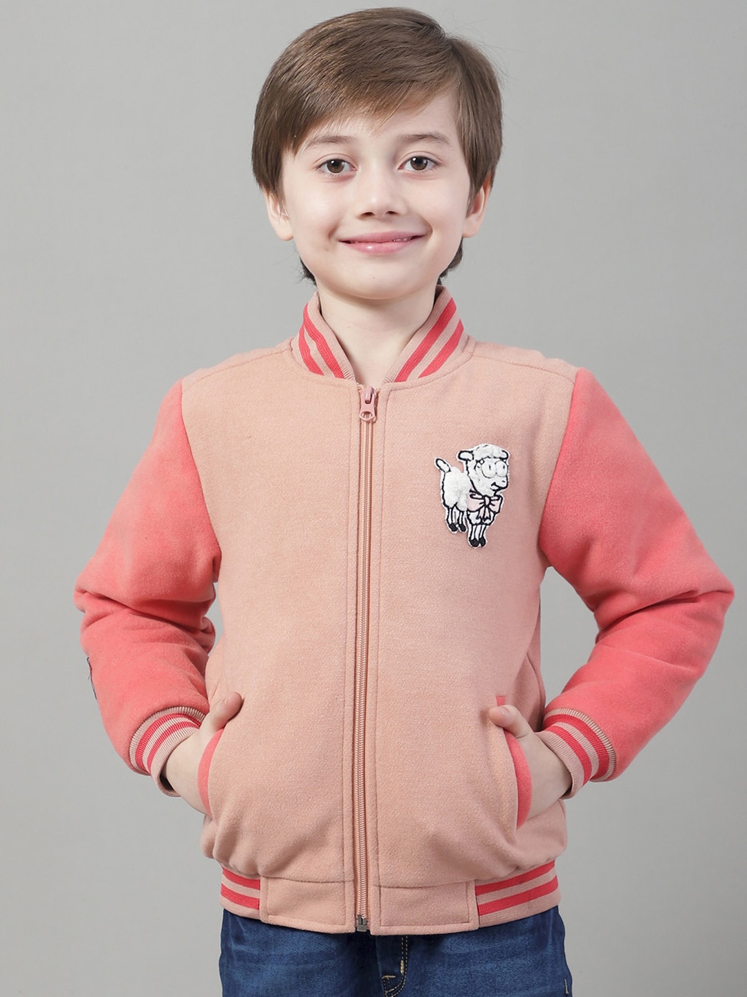 

HOUSE OF VEDAS Boys Stand Collar Lightweight Bomber Jacket, Pink