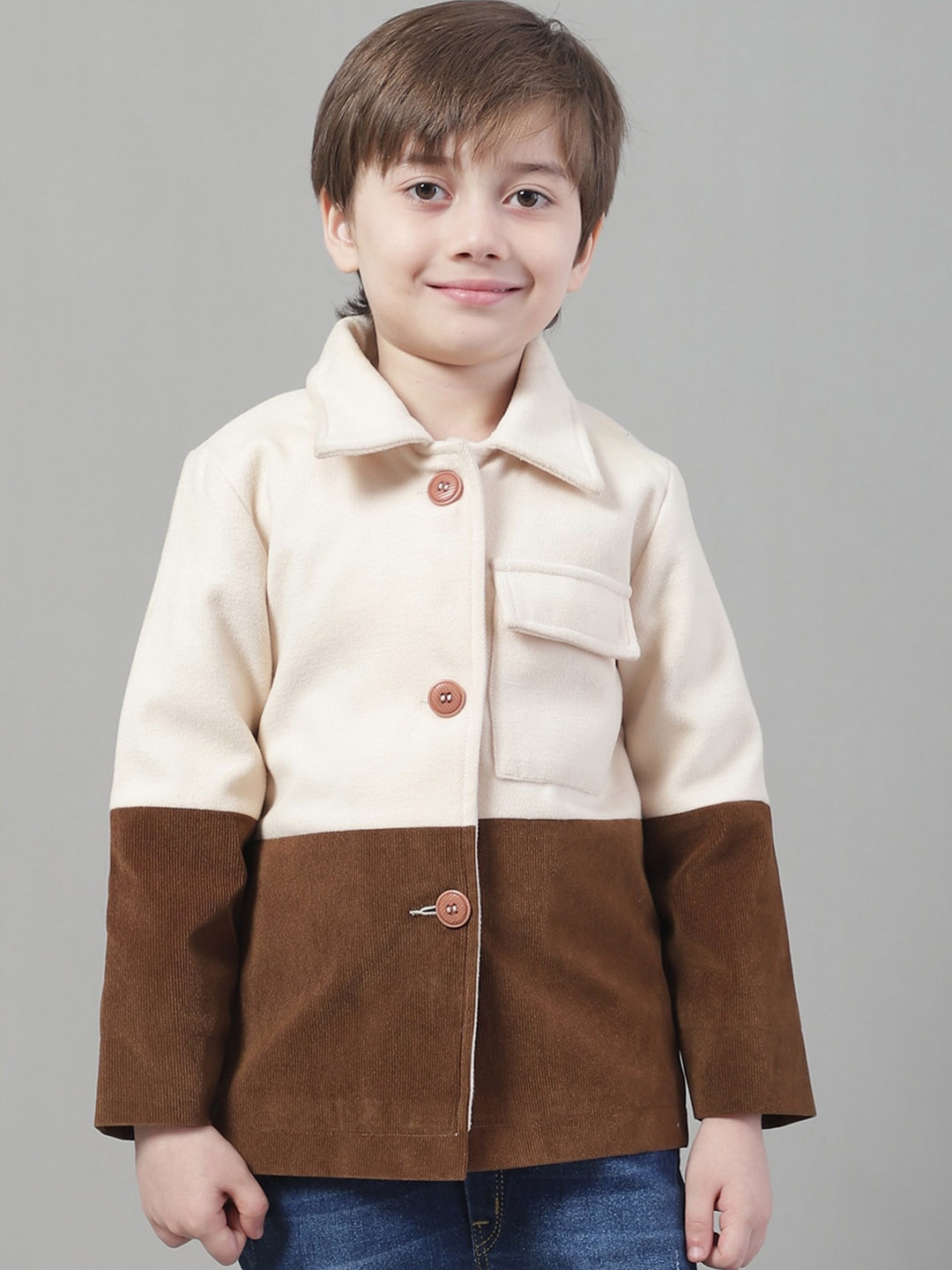 

HOUSE OF VEDAS Boys Colourblocked Lightweight Tailored Jacket, Cream