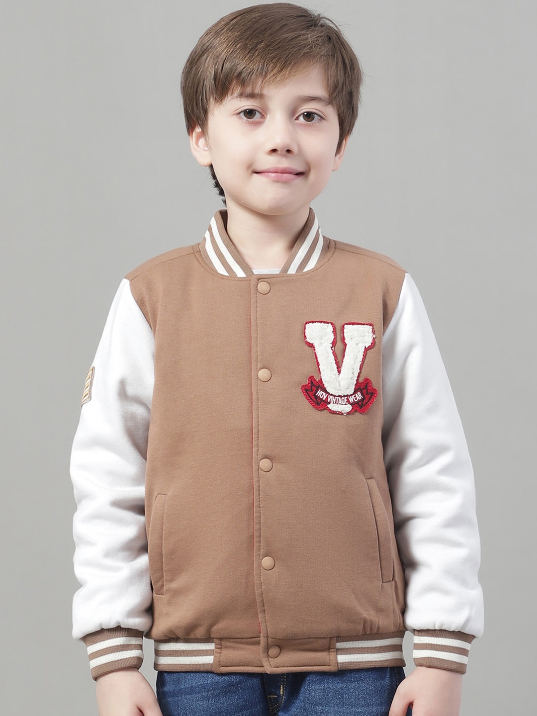 

HOUSE OF VEDAS Boys Lightweight Bomber Jacket With Embroidered, Brown