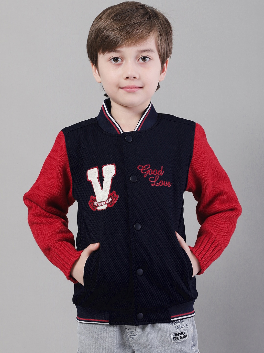 

HOUSE OF VEDAS Boys Lightweight Varsity Jacket, Black