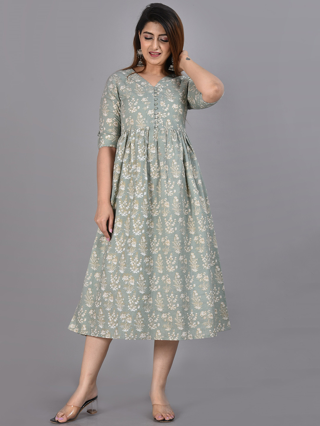 

BAESD Floral Printed Maternity A-Line Ethnic Dress, Grey