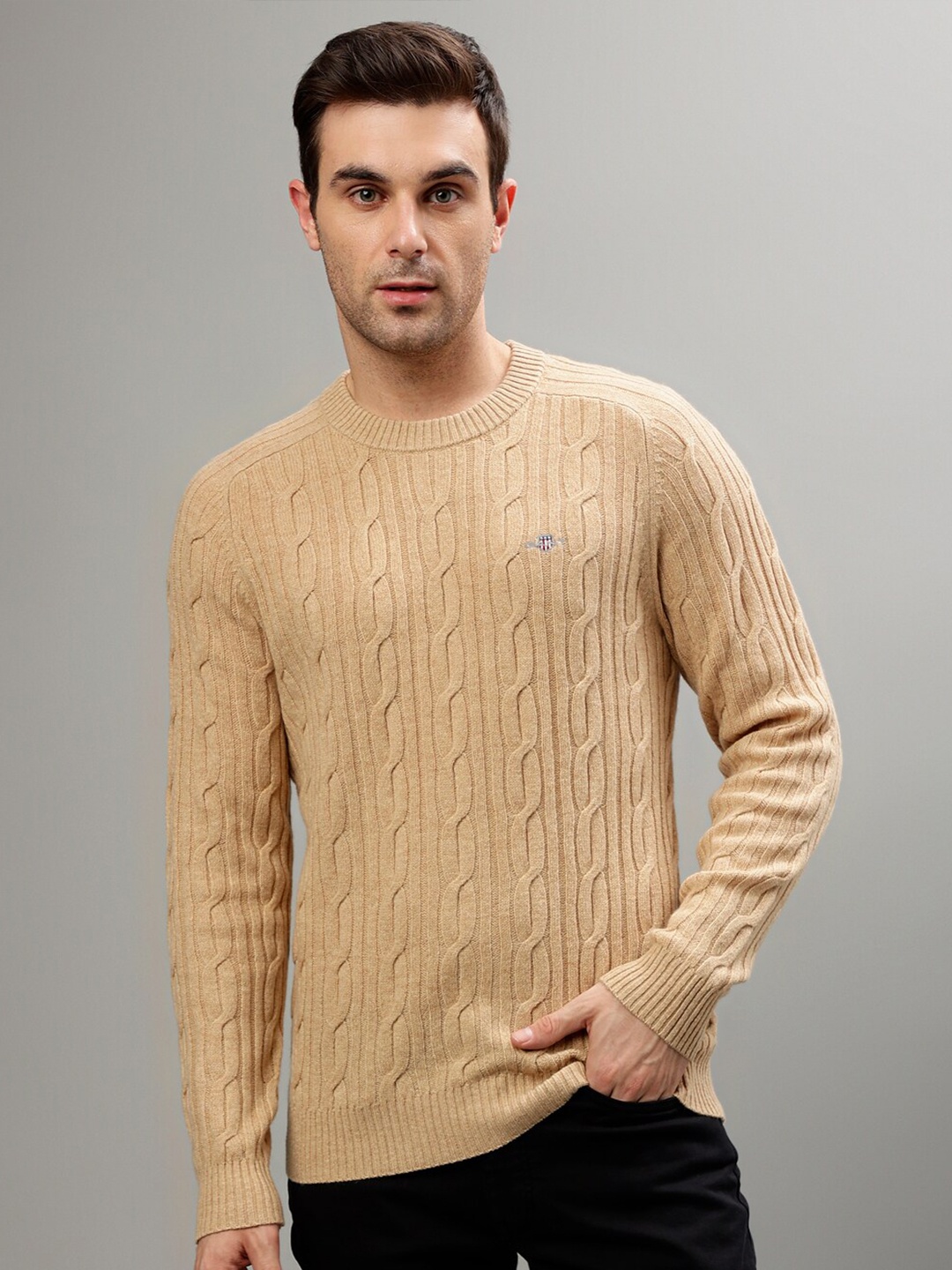 

GANT Self Designed Round Neck Woollen Pullover, Beige