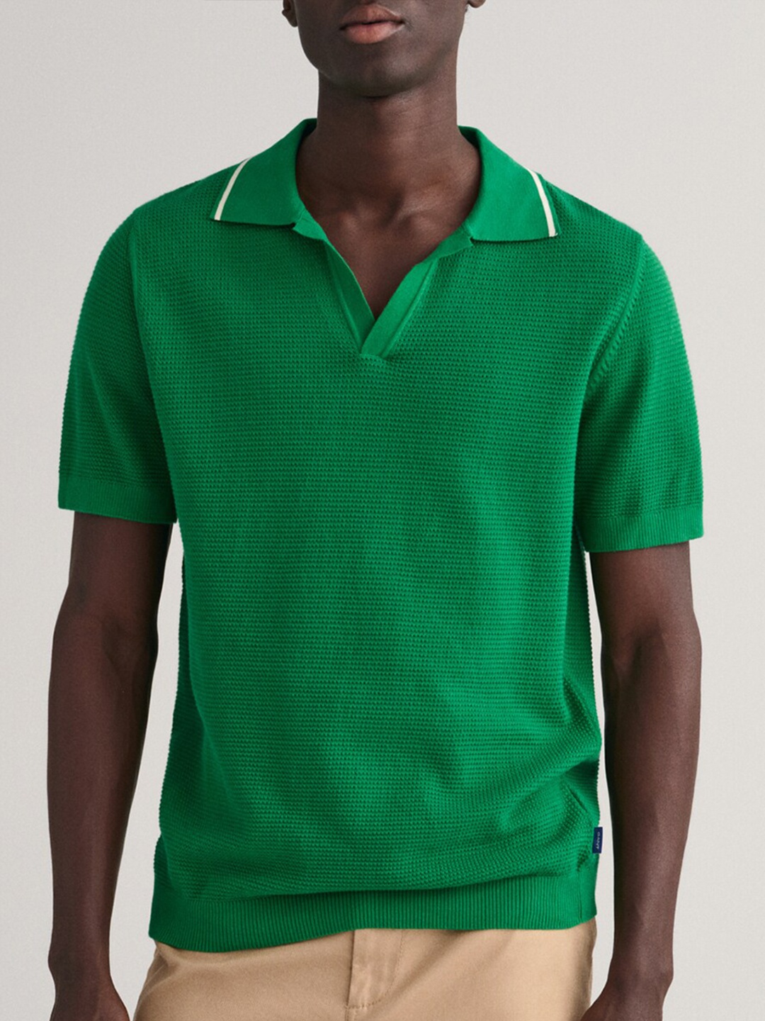 

GANT Pure Cotton Short Sleeves Polo Collar Pullover Sweater, Green