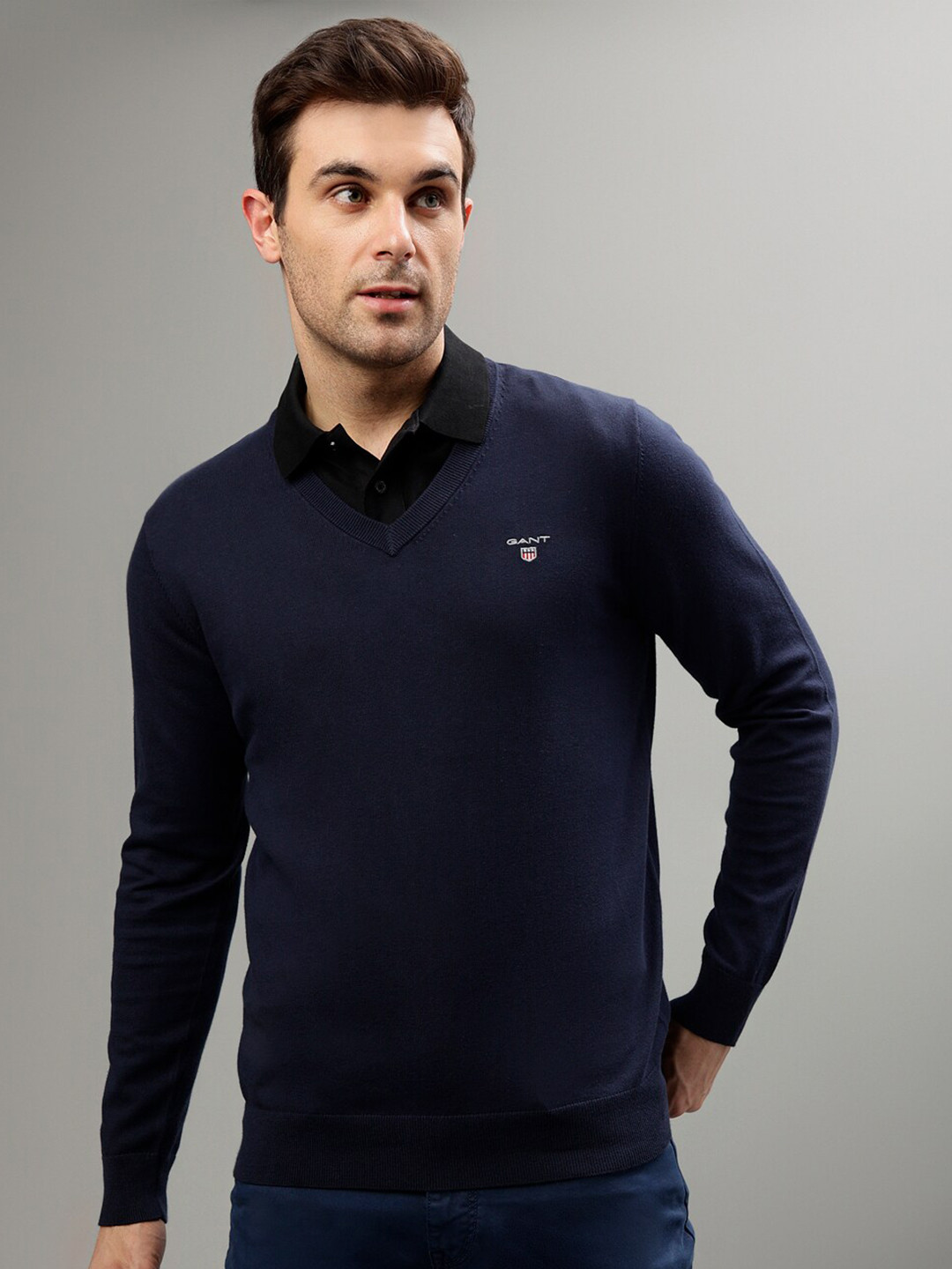 

GANT V-Neck Pure Cotton Pullover, Blue