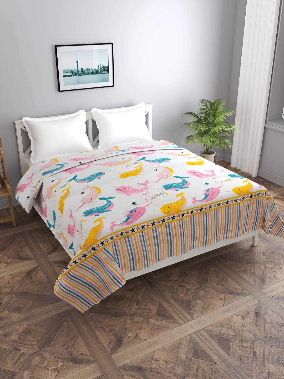 

BREVARD Off White & Multicoloured Printed Double Duvet Cover