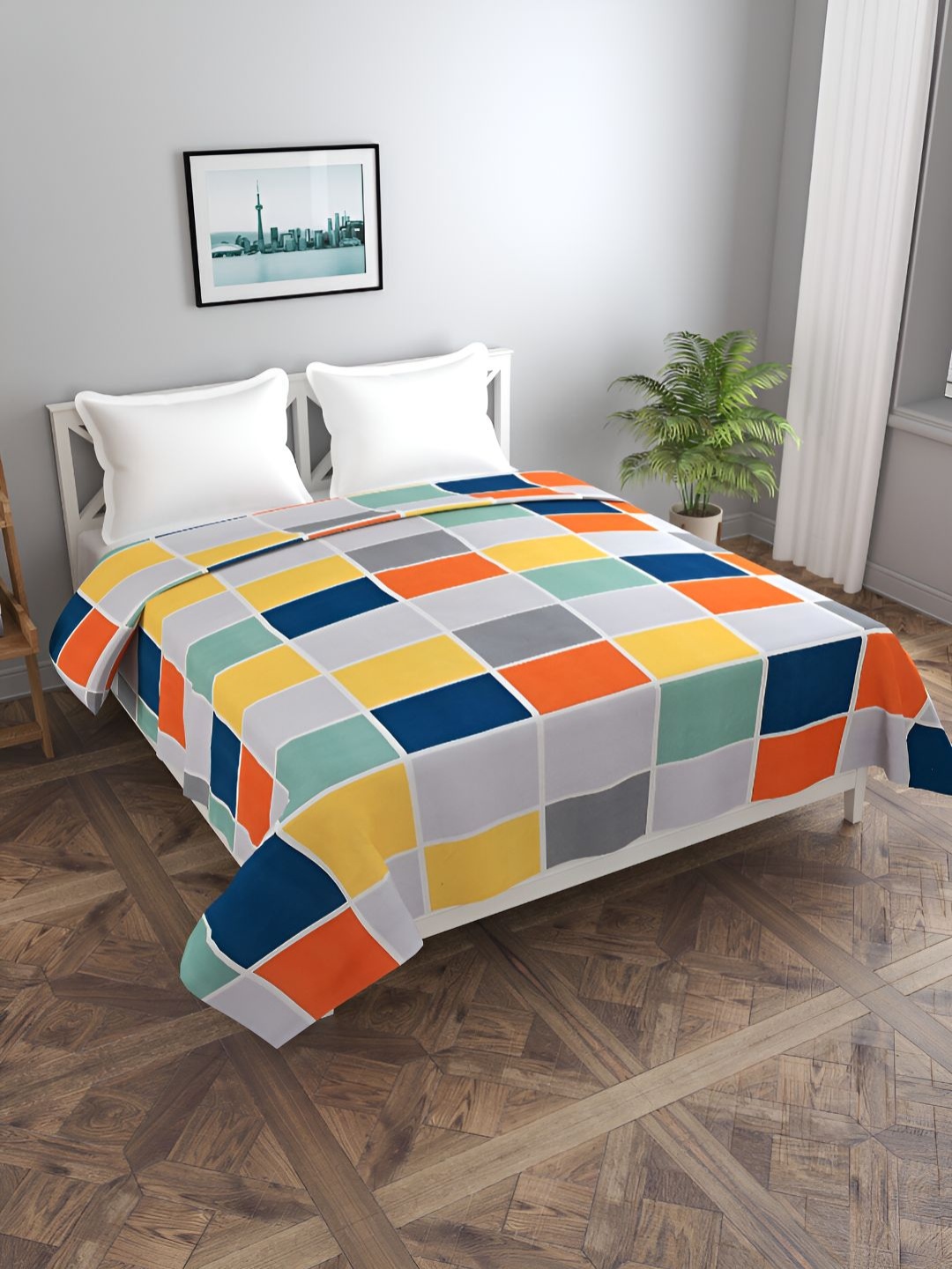 

BREVARD Grey & Orange Geometric Printed Double Queen Bed Duvet Cover