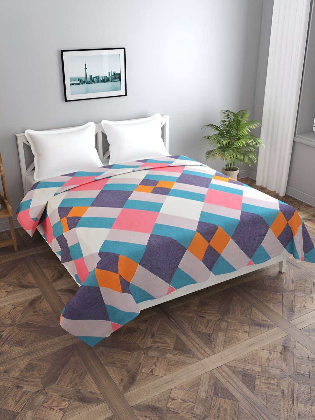 

BREVARD Blue & Orange Geometric Printed Double Duvet Cover