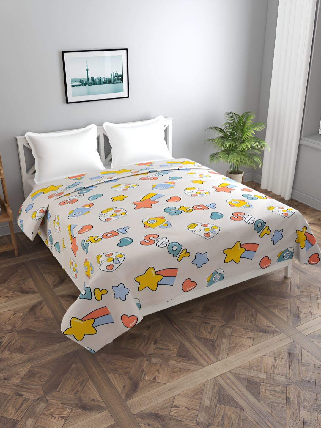 

BREVARD Off White & Yellow Printed Double Queen Bed Duvet Cover