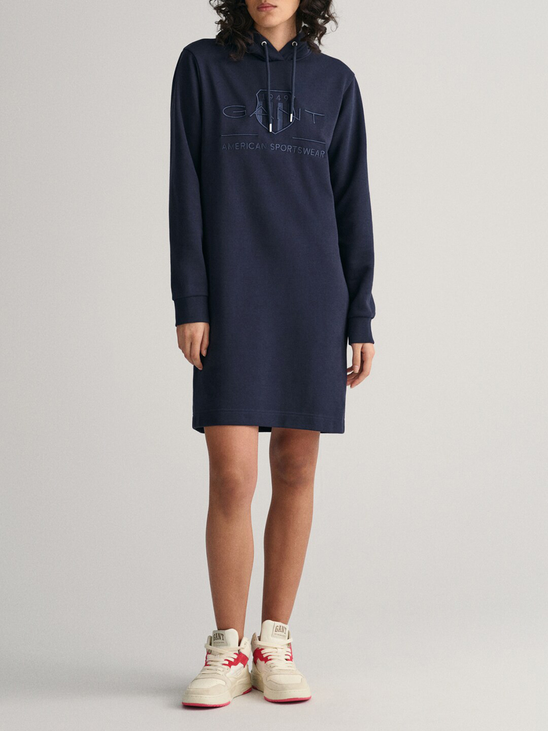 

GANT Typography Embroidered Hooded T-shirt Dress, Navy blue