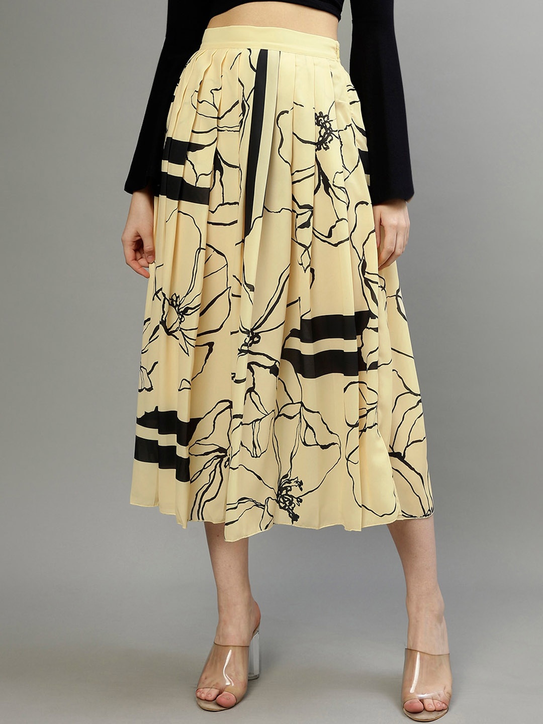

GANT Floral Printed Pleated Flared Midi Skirt, Yellow