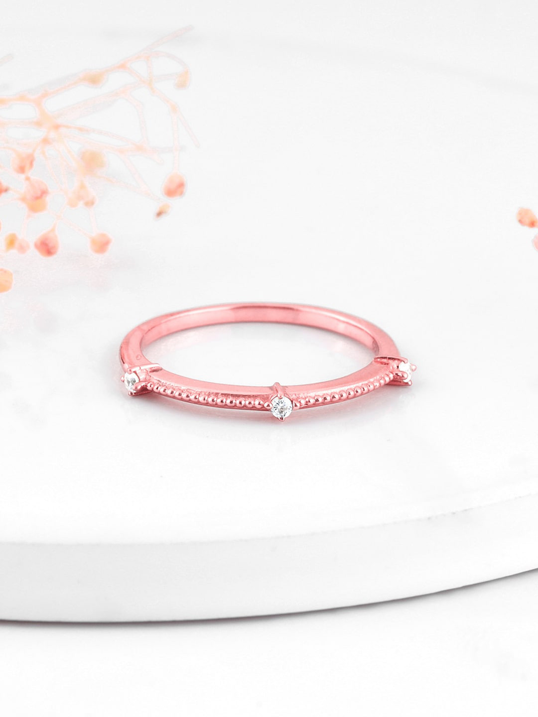 

GIVA 925 Sterling Silver Rose Gold-Plated Stone-Studded Finger Ring