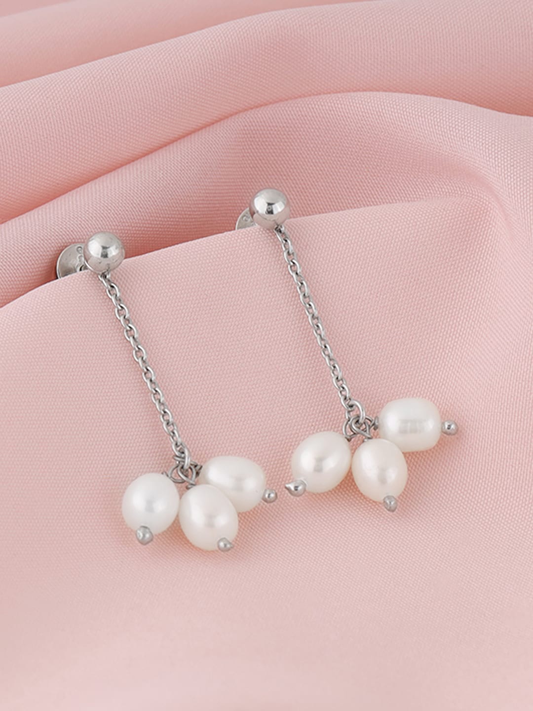 

GIVA Rhodium-Plated Pearls Contemporary Drop Earrings, Silver