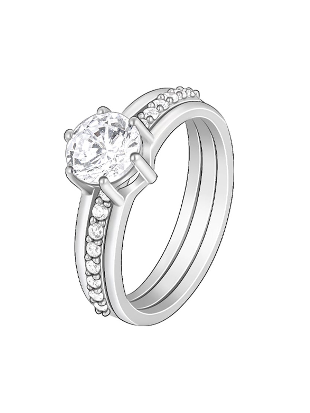 

GIVA 925 Sterling Silver Rhodium-Plated Stone-Studded Finger Ring