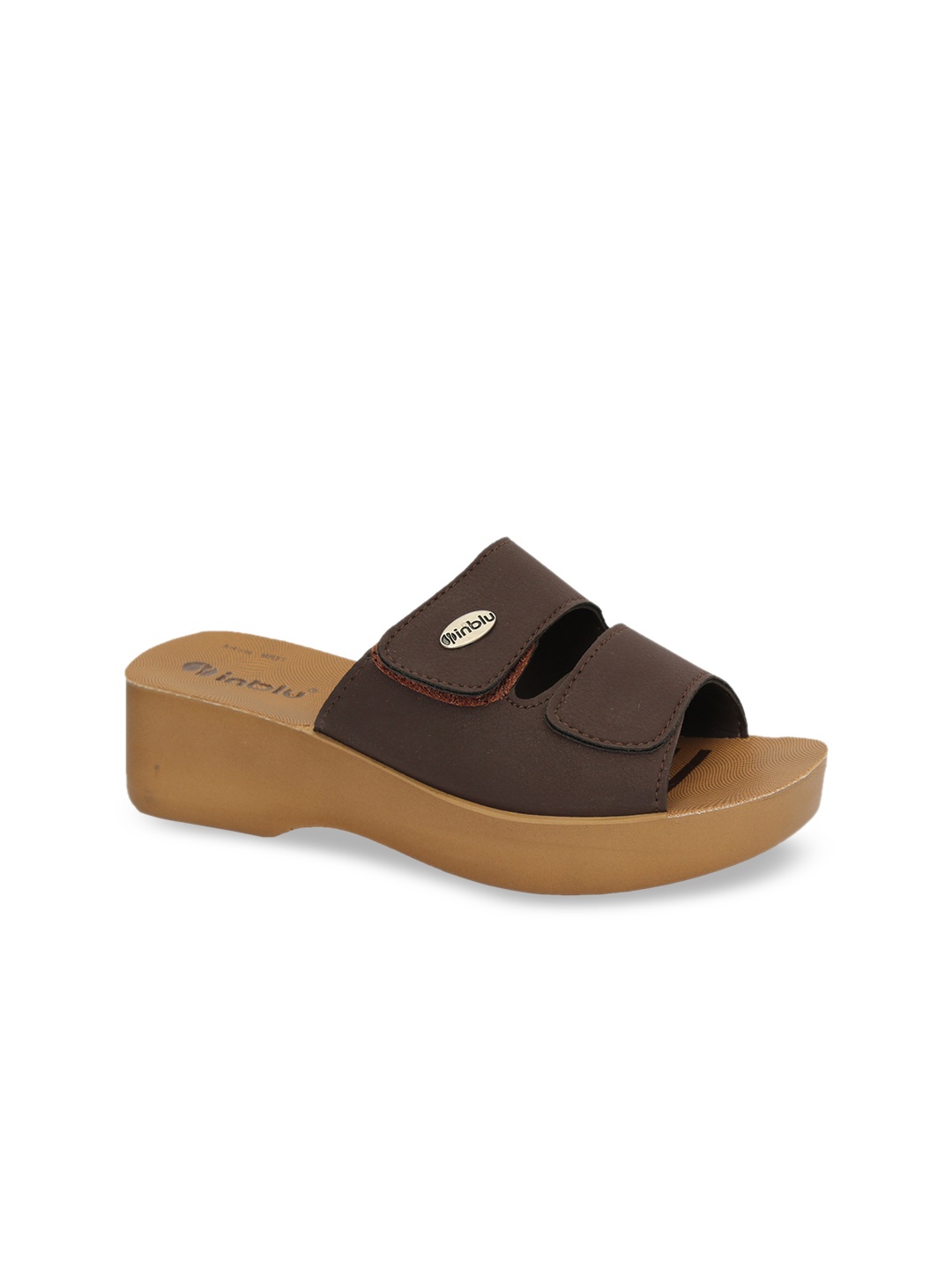 

Inblu Lightweight & Anti Skid Open Toe Wedges, Brown