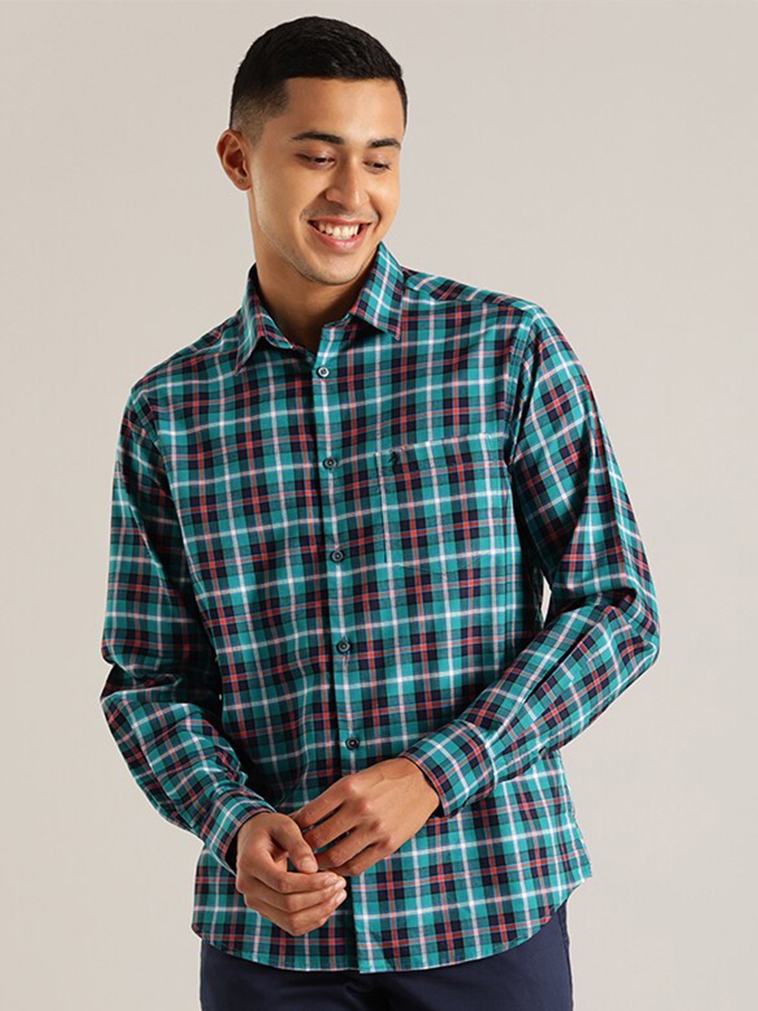 

Indian Terrain Tartan Checks Cotton Casual Shirt, Blue