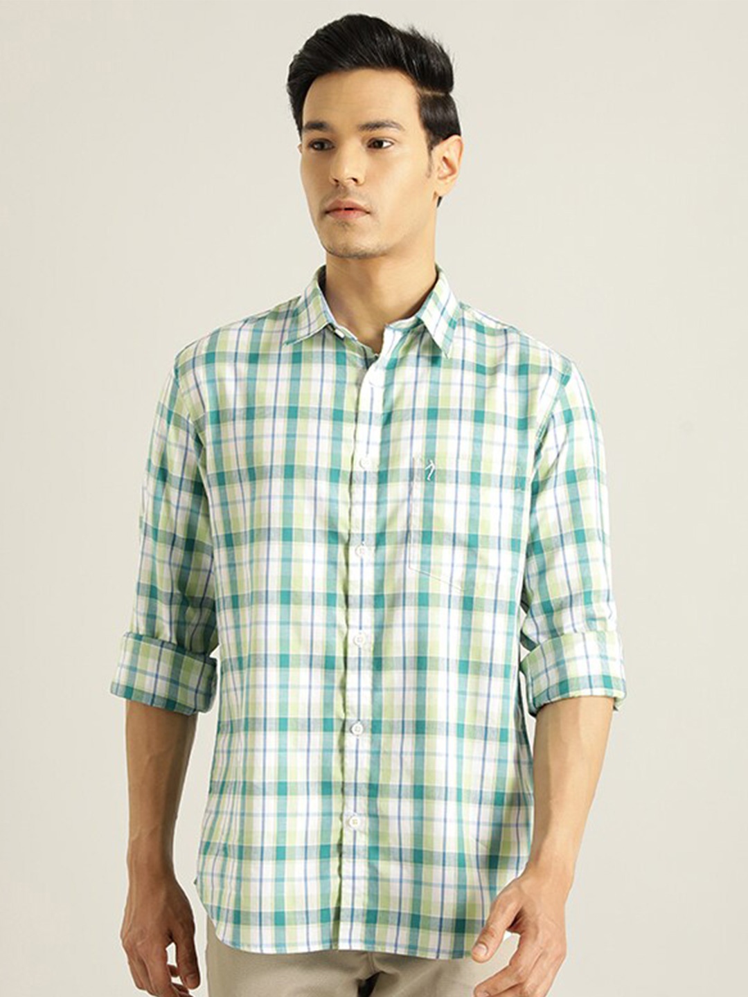 

Indian Terrain Tartan Checks Cotton Casual Shirt, Green