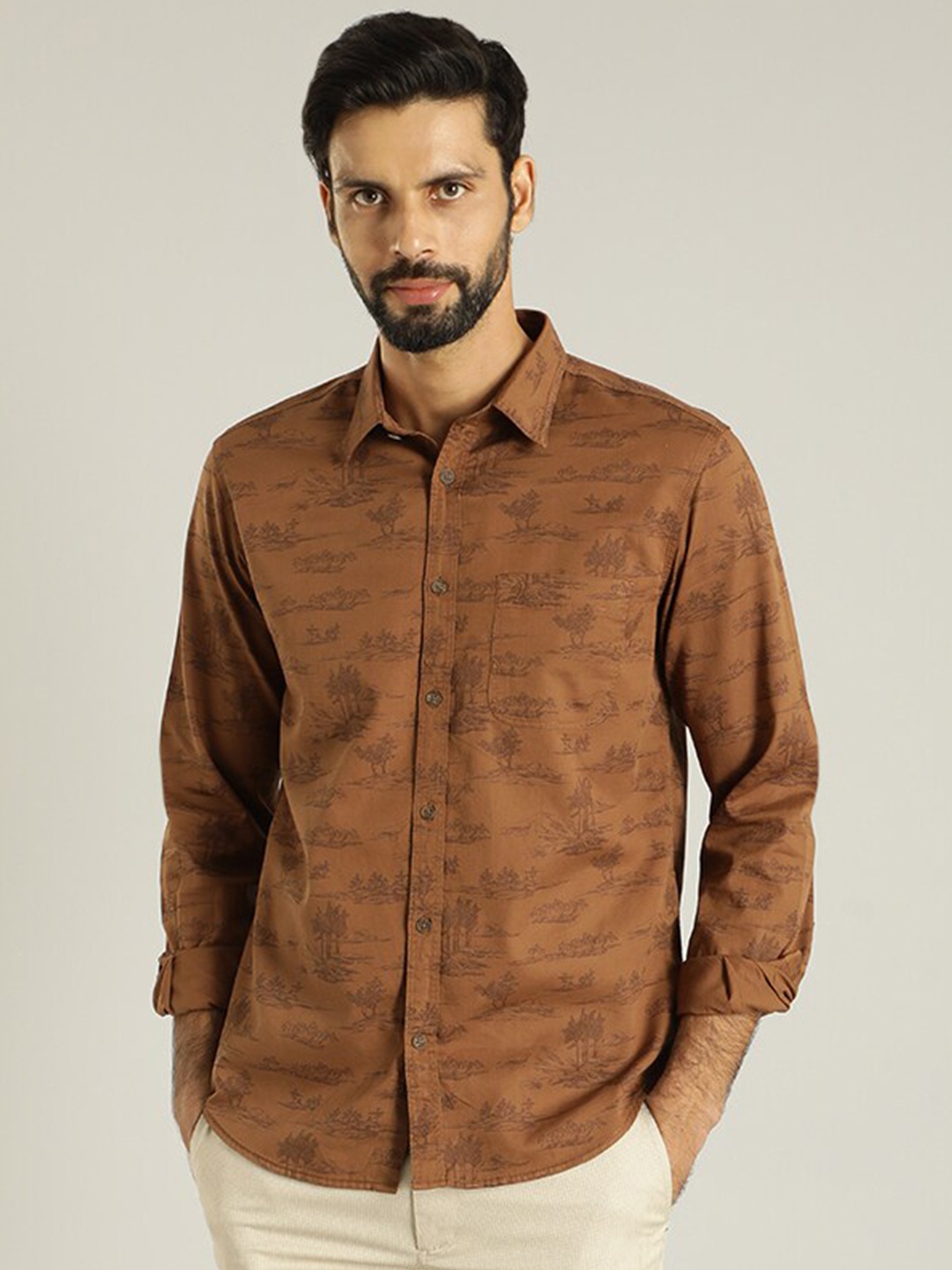 

Indian Terrain Floral Printed Pure Cotton Casual Shirt, Khaki