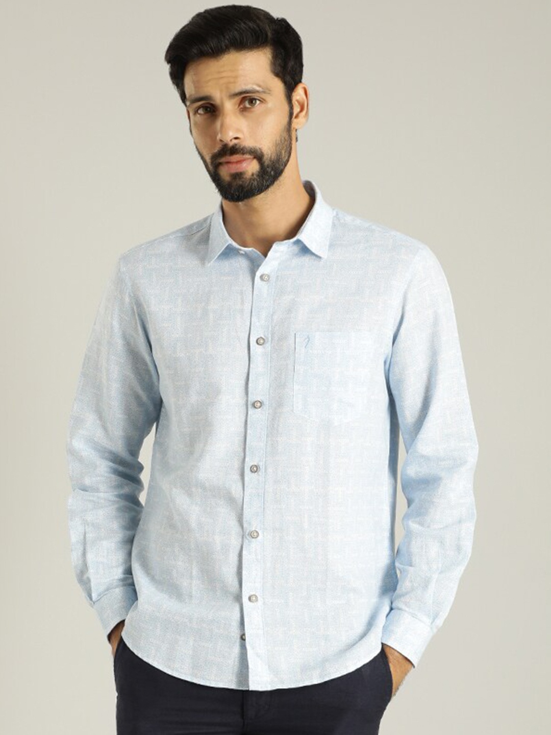 

Indian Terrain Geometric Printed Linen Cotton Casual Shirt, Blue