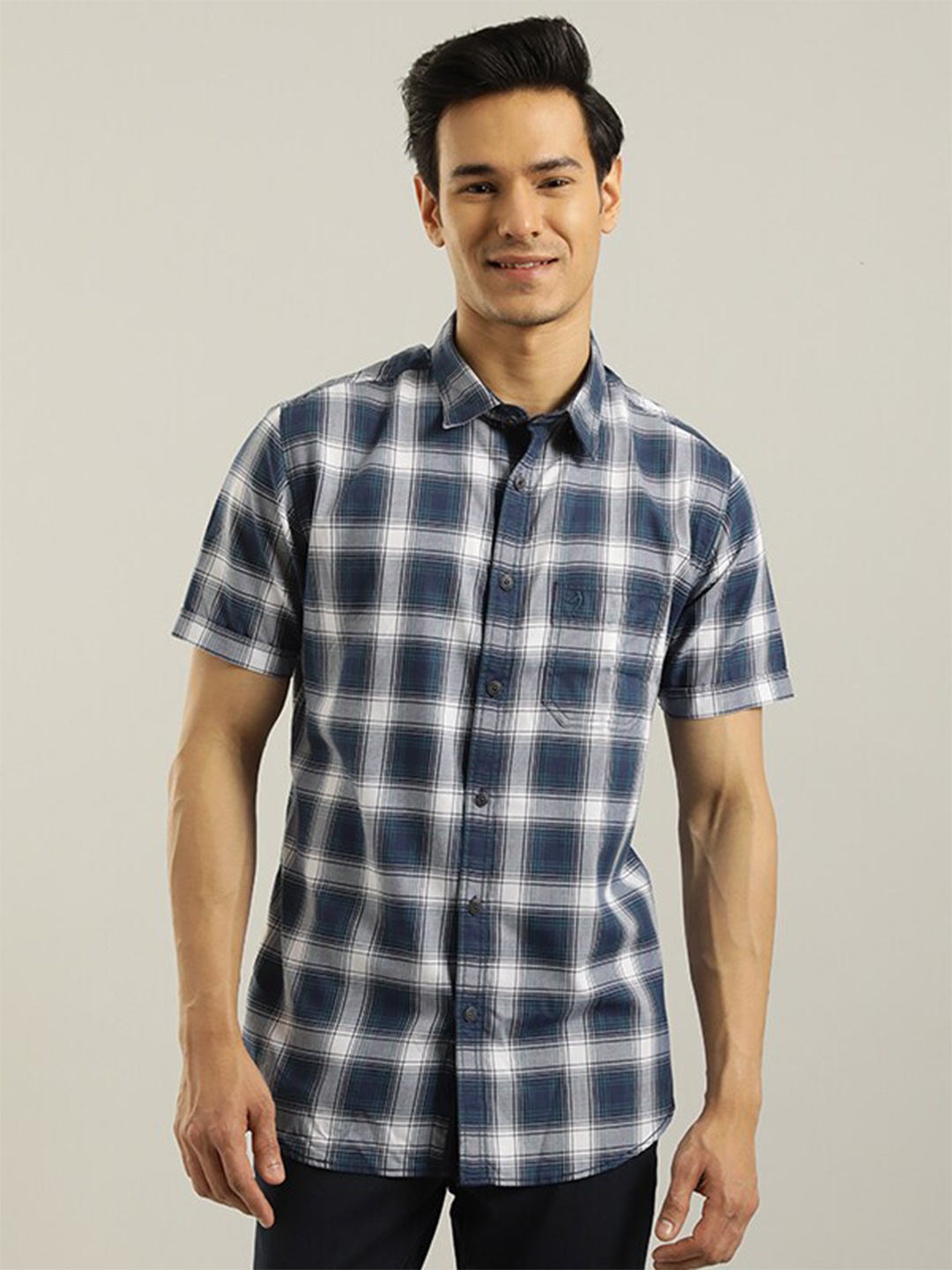 

Indian Terrain Tartan Checks Slim Fit Casual Shirt, Navy blue