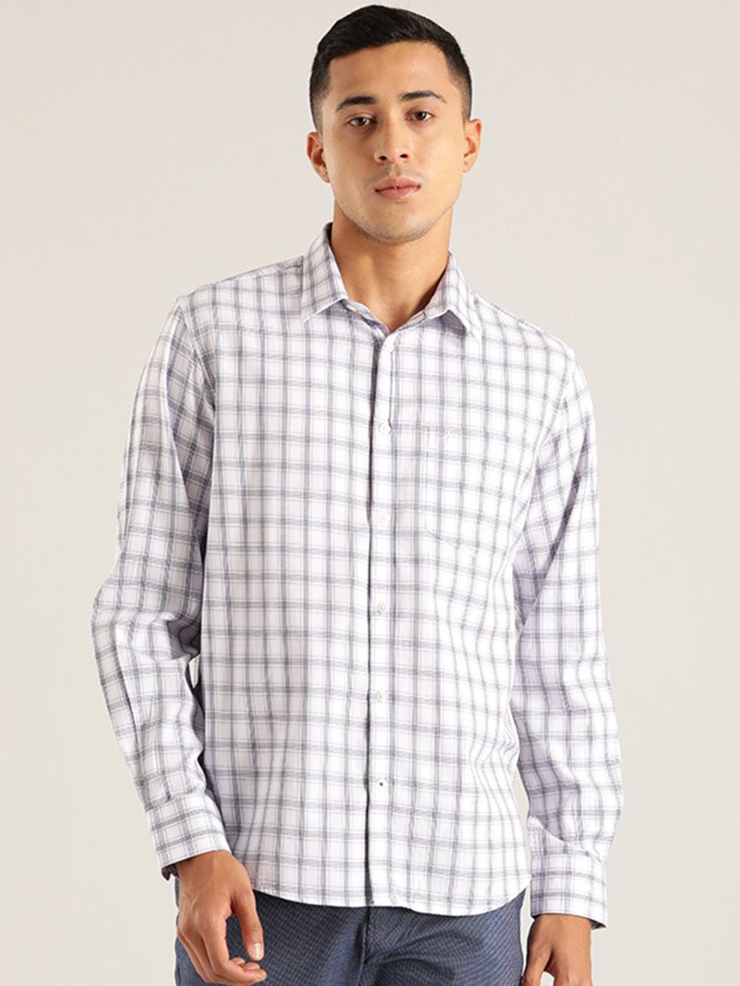 

Indian Terrain Checked Cotton Classic Casual Shirt, Purple