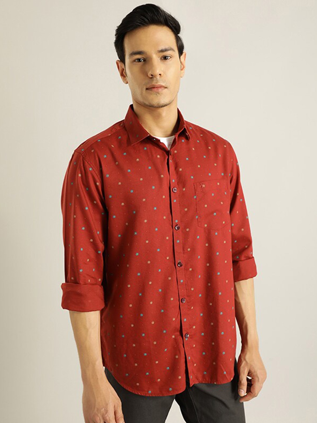 

Indian Terrain Polka Dot Printed Classic Casual Shirt, Red