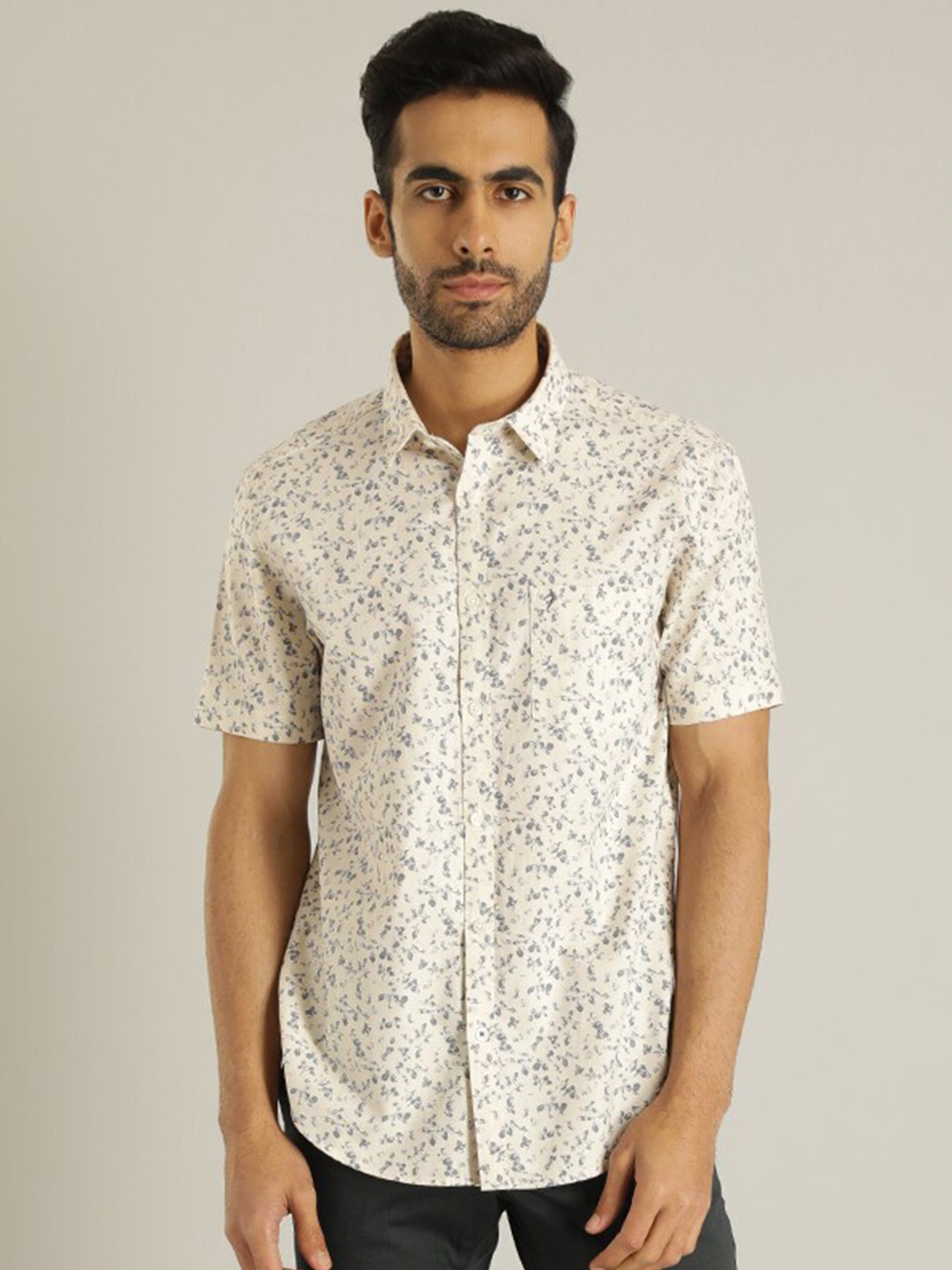 

Indian Terrain Floral Printed Cotton Classic Casual Shirt, White