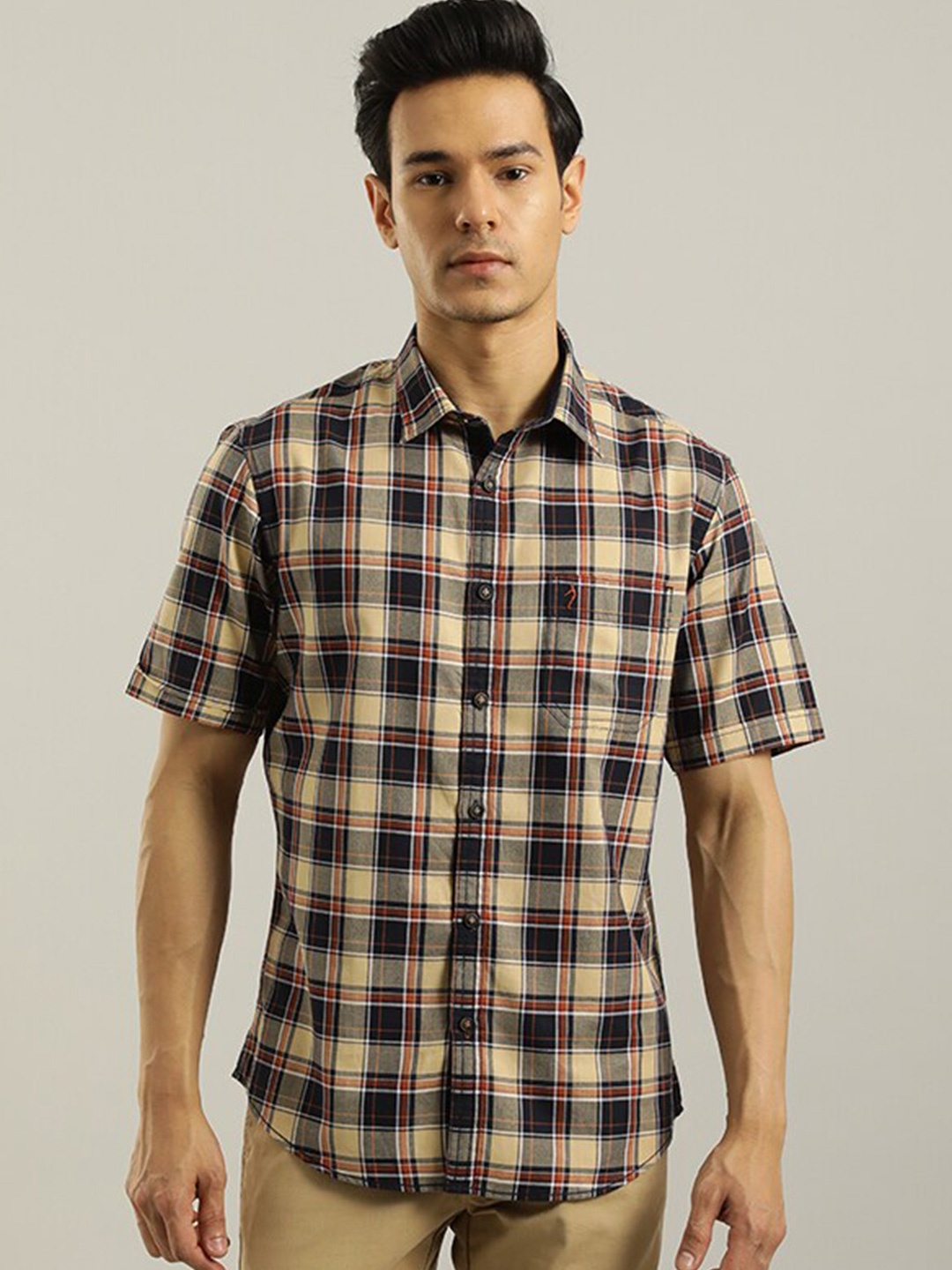 

Indian Terrain Slim Fit Tartan Checked Casual Shirt, Beige