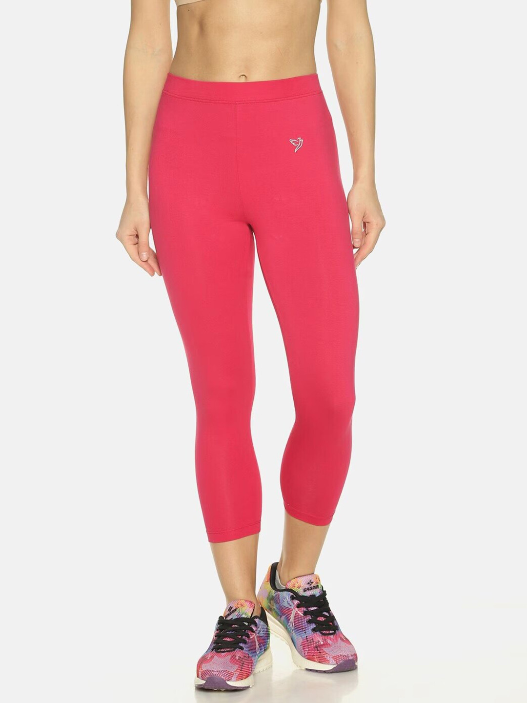 

TWIN BIRDS Women Solid Skinny Fit Three-Fourth Length Stretch Cotton Tights, Pink